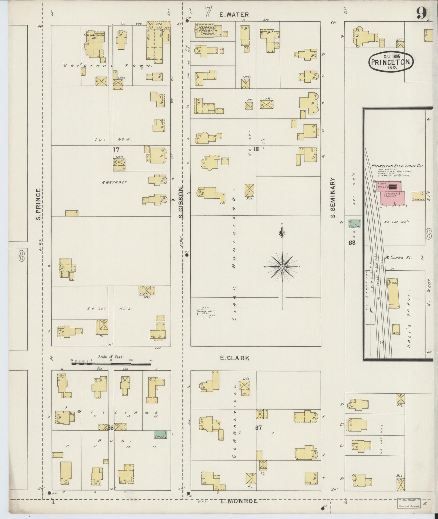 Sanborn Fire Insurance Map from Princeton, Gibson County, Indiana (1895), Sheet #0009 - Complete Map Set gallery image, historic Sanborn map, vintage wall art, Indiana Indiana