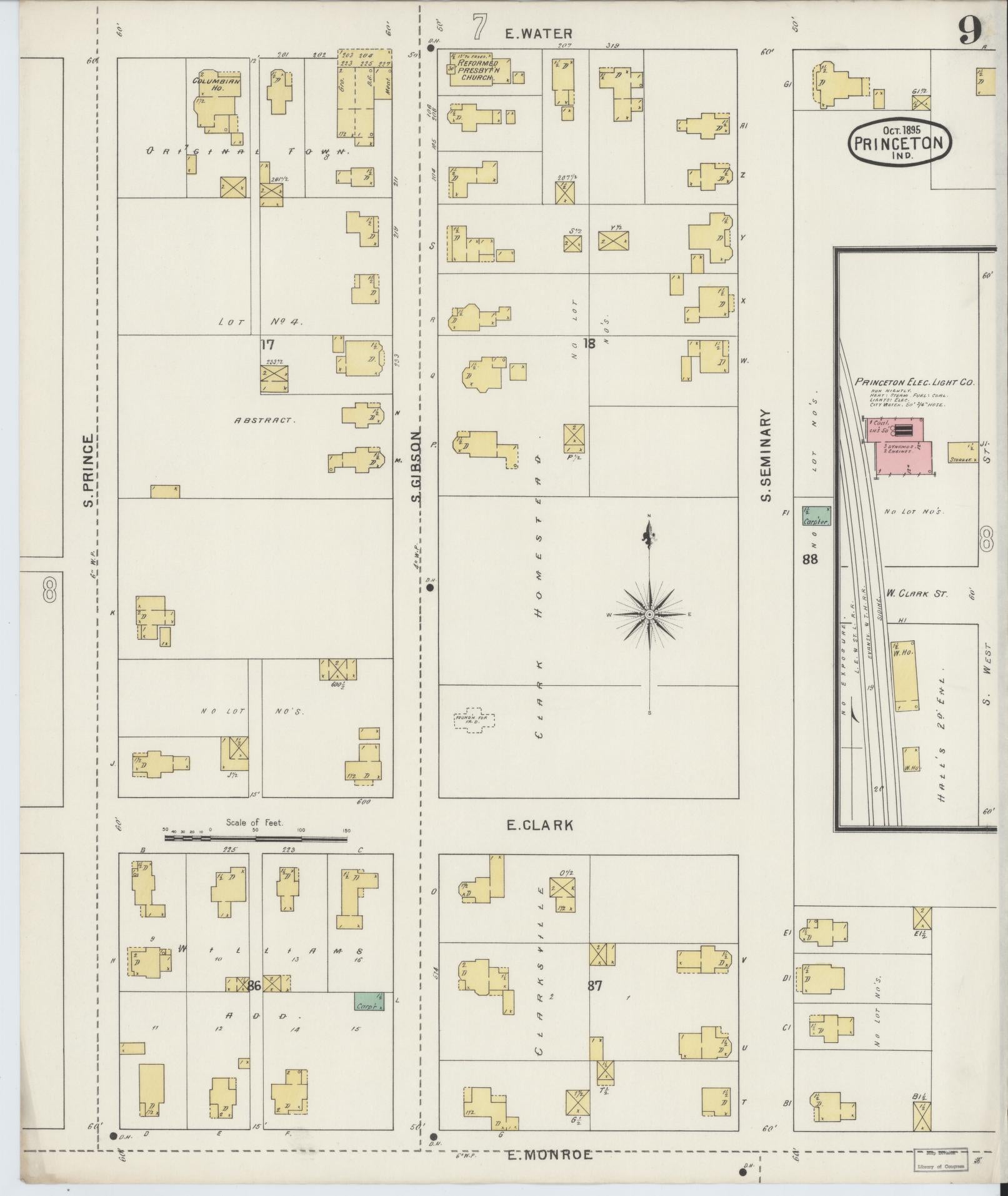 Sanborn Fire Insurance Map from Princeton, Gibson County, Indiana (1895), Sheet #0009 - Complete Map Set gallery image, historic Sanborn map, vintage wall art, Indiana Indiana