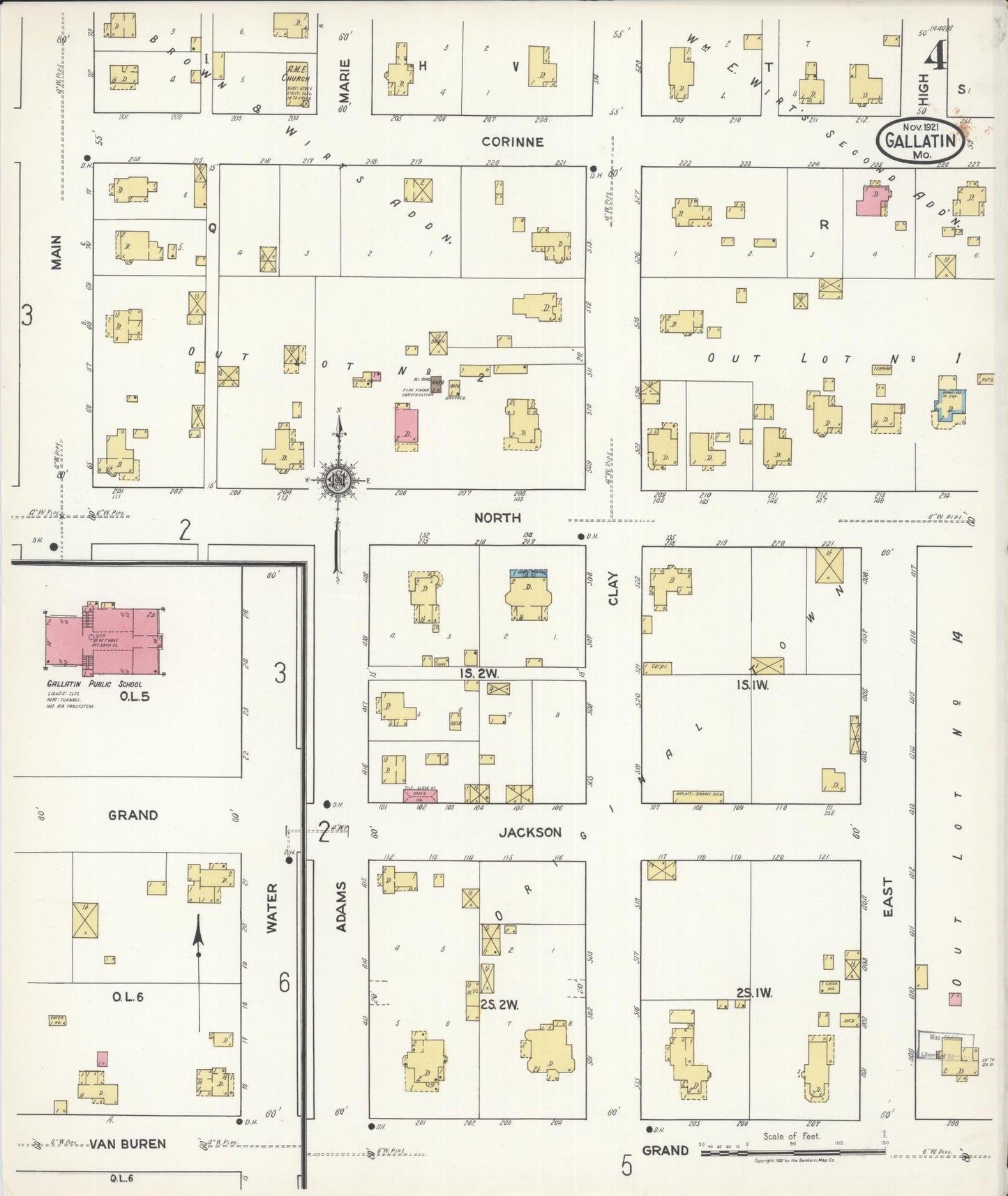 Sanborn Fire Insurance Map from Gallatin, Daviess County, Missouri (1921), Sheet #0004 - Complete Map Set gallery image, historic Sanborn map, vintage wall art, Missouri Missouri