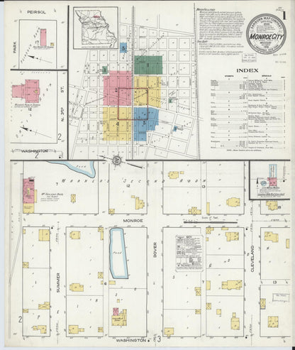 Sanborn Fire Insurance Map from Monroe City, Monroe County, Missouri (1916), Sheet #0001 - Complete Map Set gallery image, historic Sanborn map, vintage wall art, Missouri Missouri