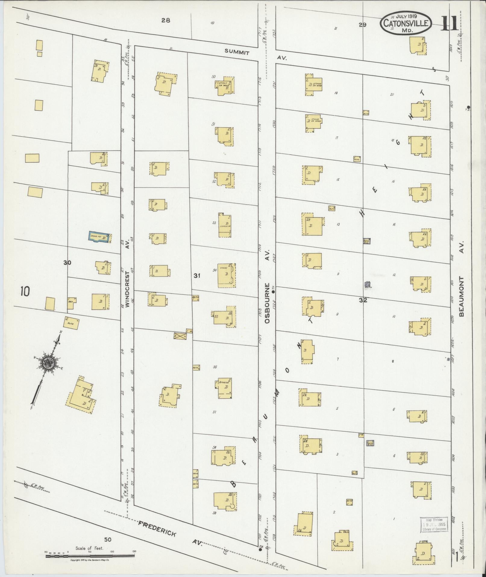 Sanborn Fire Insurance Map from Catonsville, Baltimore County, Maryland (1919), Sheet #0011 - Complete Map Set gallery image, historic Sanborn map, vintage wall art, Maryland Maryland