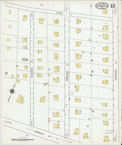 Sanborn Fire Insurance Map from Catonsville, Baltimore County, Maryland (1919), Sheet #0011 - Complete Map Set gallery image, historic Sanborn map, vintage wall art, Maryland Maryland