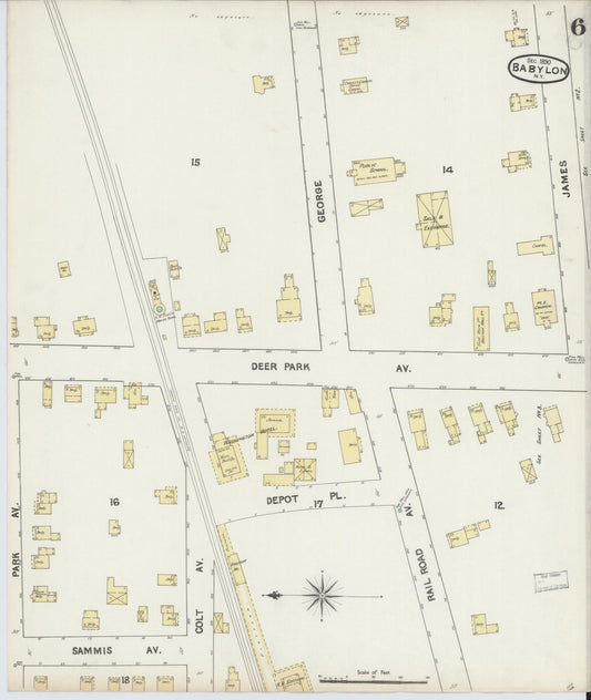 Sanborn Fire Insurance Map from Babylon, Suffolk County, New York (1890), Sheet #0006 - Historic Sanborn Fire Insurance Map Print, vintage old map wall art, antique decor, genealogy gift, New York New York map