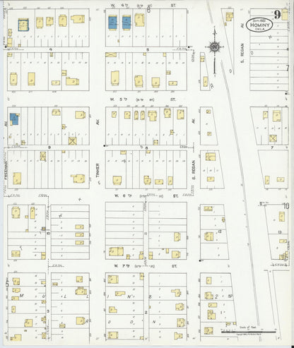 Sanborn Fire Insurance Map from Hominy, Osage County, Oklahoma (1922), Sheet #0009 - Complete Map Set gallery image, historic Sanborn map, vintage wall art, Oklahoma Oklahoma