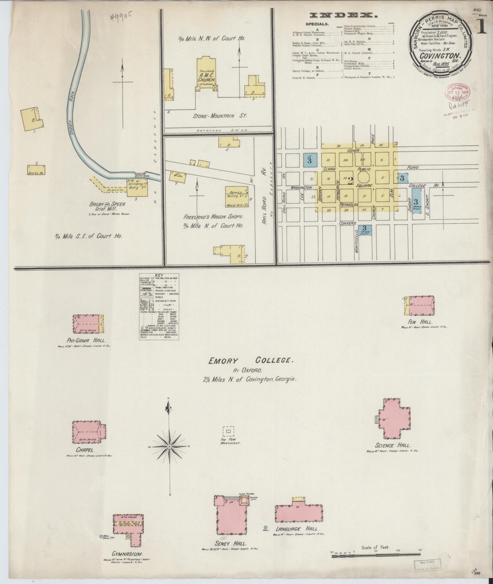 Sanborn Fire Insurance Map from Covington, Newton County, Georgia (1895), Sheet #0001 - Historic Sanborn Fire Insurance Map Print, vintage old map wall art, antique decor, genealogy gift, Georgia Georgia map