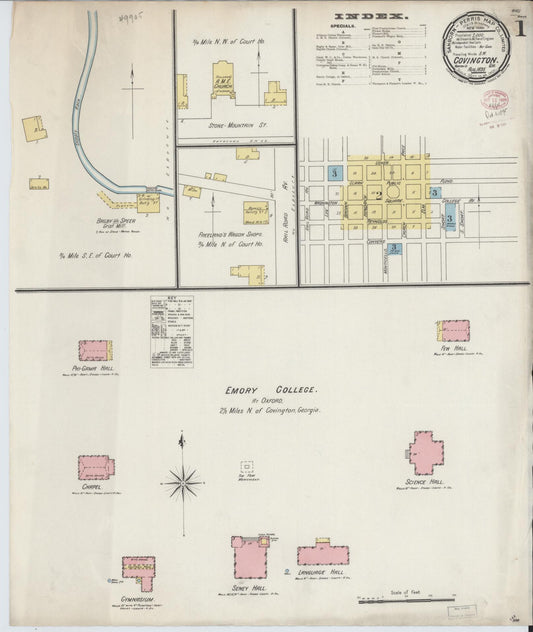 Sanborn Fire Insurance Map from Covington, Newton County, Georgia (1895), Sheet #0001 - Historic Sanborn Fire Insurance Map Print, vintage old map wall art, antique decor, genealogy gift, Georgia Georgia map