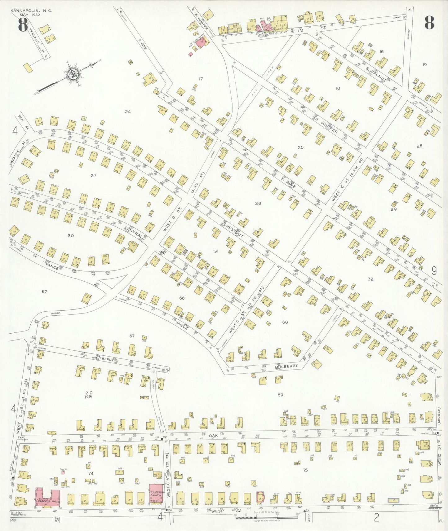 Sanborn Fire Insurance Map from Kannapolis, Rowan And Cabarrus Counties, North Carolina (1932), Sheet #0008 - Complete Map Set gallery image, historic Sanborn map, vintage wall art, North Carolina North Carolina