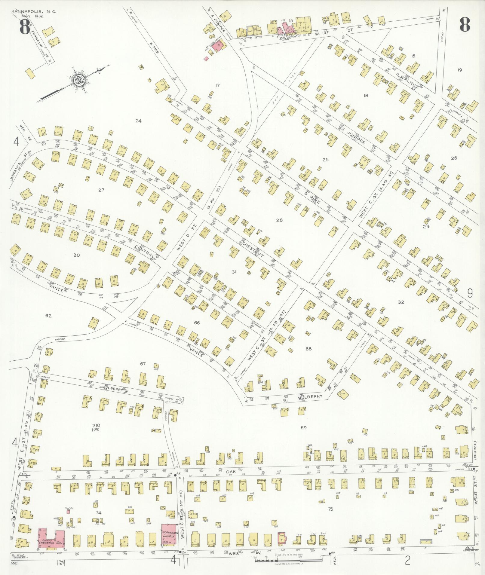 Sanborn Fire Insurance Map from Kannapolis, Rowan And Cabarrus Counties, North Carolina (1932), Sheet #0008 - Complete Map Set gallery image, historic Sanborn map, vintage wall art, North Carolina North Carolina