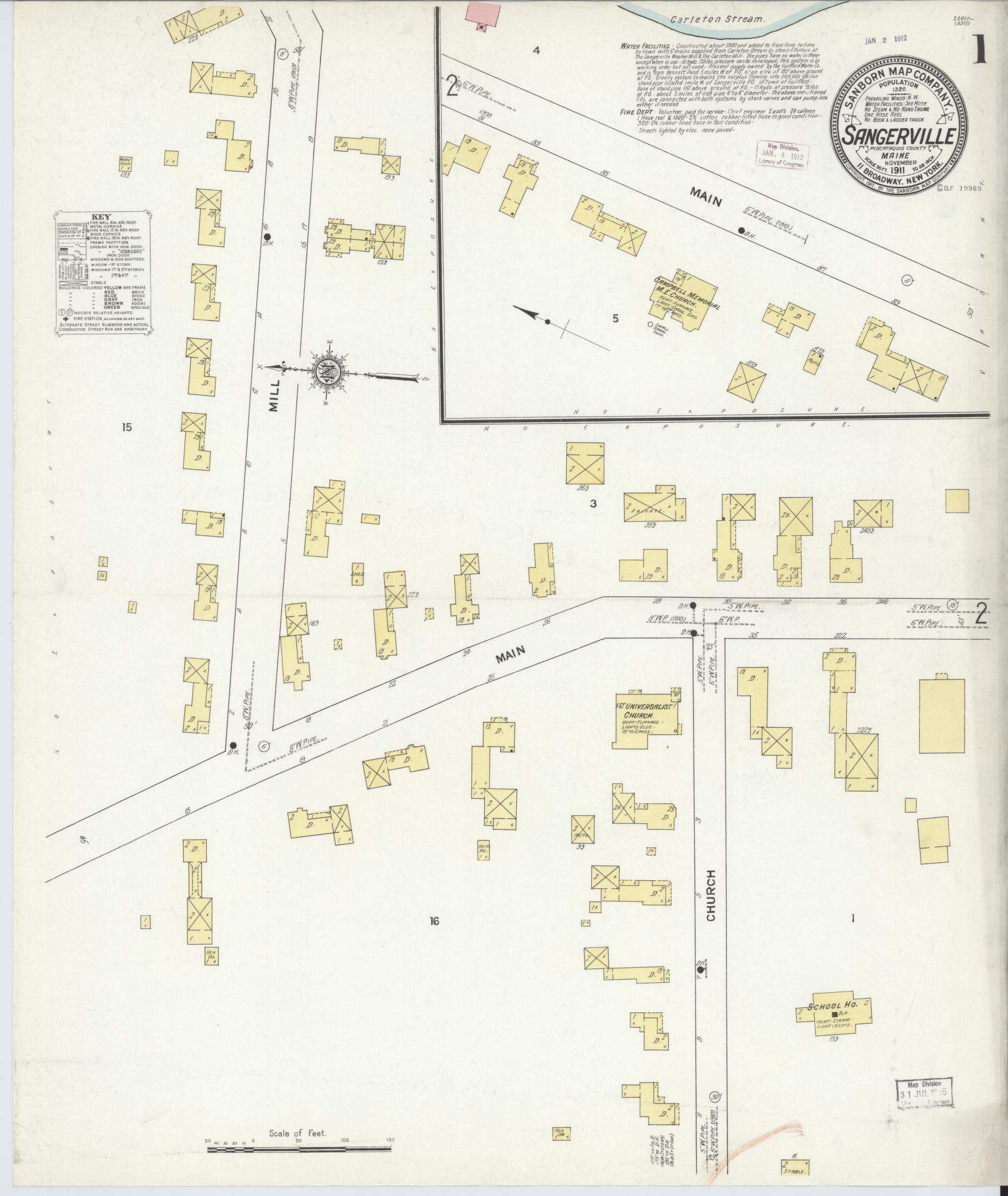 Sanborn Fire Insurance Map from Sangerville, Piscataquis County, Maine. (1911) – Historic Sanborn Fire Insurance Map Print
