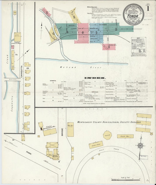 Sanborn Fire Insurance Map from Fonda, Montgomery County, New York (1912), Sheet #0001 - Historic Sanborn Fire Insurance Map Print, vintage old map wall art, antique decor, genealogy gift, New York New York map