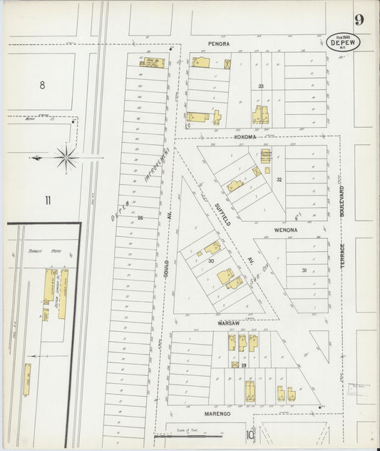 Sanborn Fire Insurance Map from Depew, Erie County, New York (1900), Sheet #0009 - Historic Sanborn Fire Insurance Map Print, vintage old map wall art, antique decor, genealogy gift, New York New York map