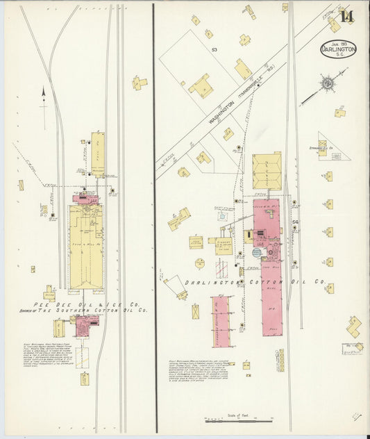 Sanborn Fire Insurance Map from Darlington, Darlington County, South Carolina (1913), Sheet #0014 - Historic Sanborn Fire Insurance Map Print, vintage old map wall art, antique decor, genealogy gift, South Carolina South Carolina map