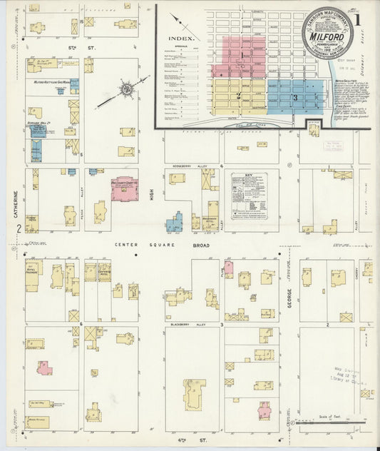Sanborn Fire Insurance Map from Milford, Pike County, Pennsylvania (1912), Sheet #0001 - Historic Sanborn Fire Insurance Map Print, vintage old map wall art, antique decor, genealogy gift, Pennsylvania Pennsylvania map