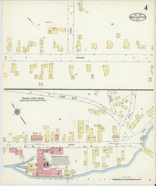 Sanborn Fire Insurance Map from Winchester, Cheshire County, New Hampshire (1913), Sheet #0004 - Historic Sanborn Fire Insurance Map Print, vintage old map wall art, antique decor, genealogy gift, New Hampshire New Hampshire map