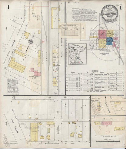 Sanborn Fire Insurance Map from Blooming Prairie, Steele County, Minnesota (1937), Sheet #0001 - Historic Sanborn Fire Insurance Map Print, vintage old map wall art, antique decor, genealogy gift, Minnesota Minnesota map