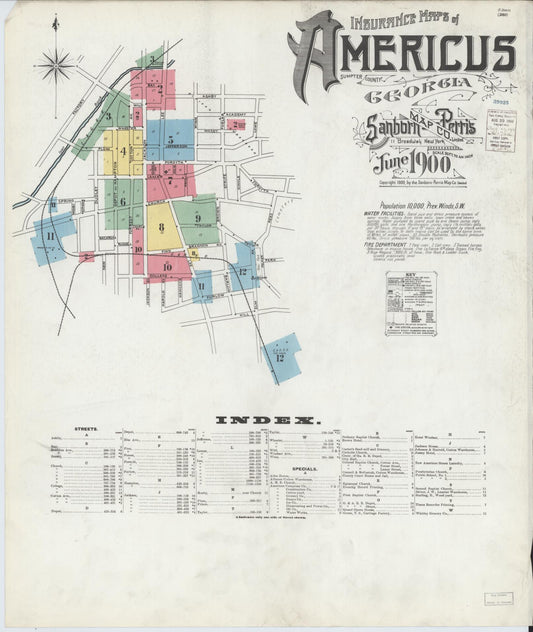 Sanborn Fire Insurance Map from Americus, Sumter County, Georgia (1900), Sheet #0001 - Historic Sanborn Fire Insurance Map Print, vintage old map wall art, antique decor, genealogy gift, Georgia Georgia map