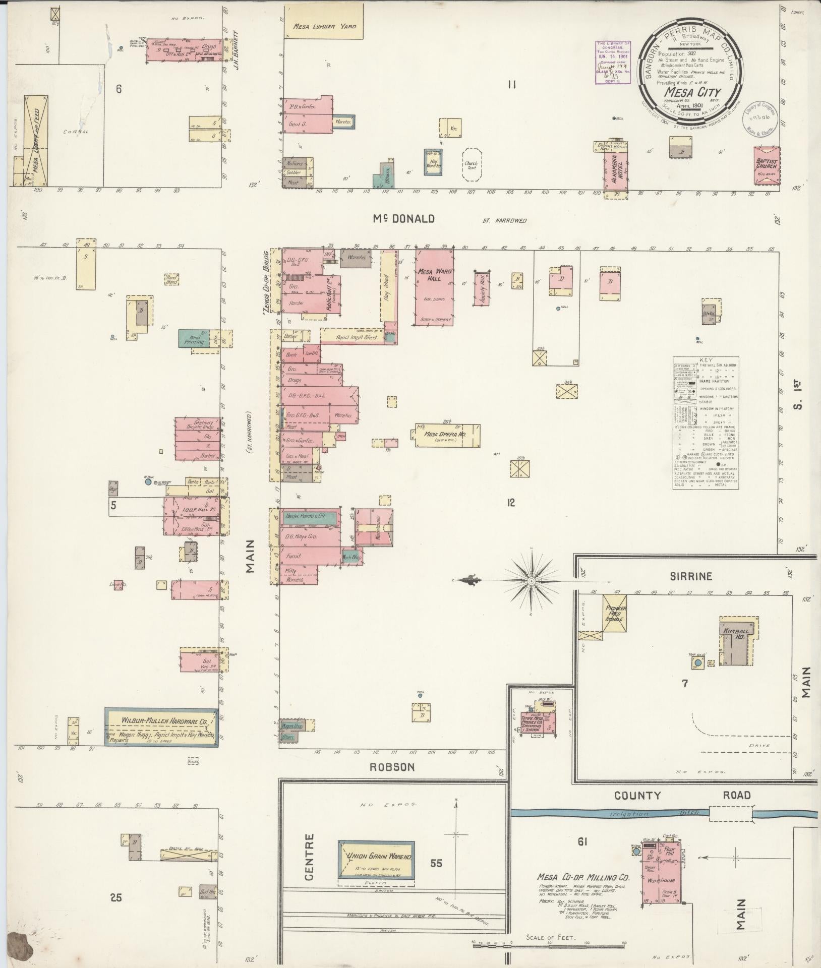 Sanborn Fire Insurance Map from Mesa, Maricopa County, Arizona (1901), Sheet #0001 - Historic Sanborn Fire Insurance Map Print, vintage old map wall art, antique decor, genealogy gift, Arizona Arizona map
