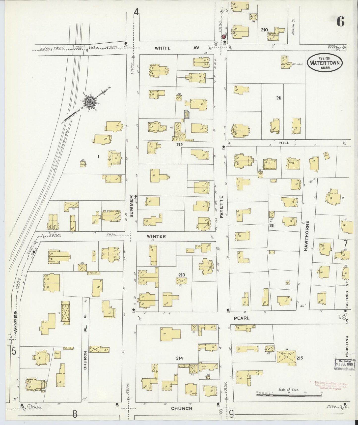 Sanborn Fire Insurance Map from Watertown, Middlesex County, Massachusetts (1911), Sheet #0006 - Complete Map Set gallery image, historic Sanborn map, vintage wall art, Massachusetts Massachusetts