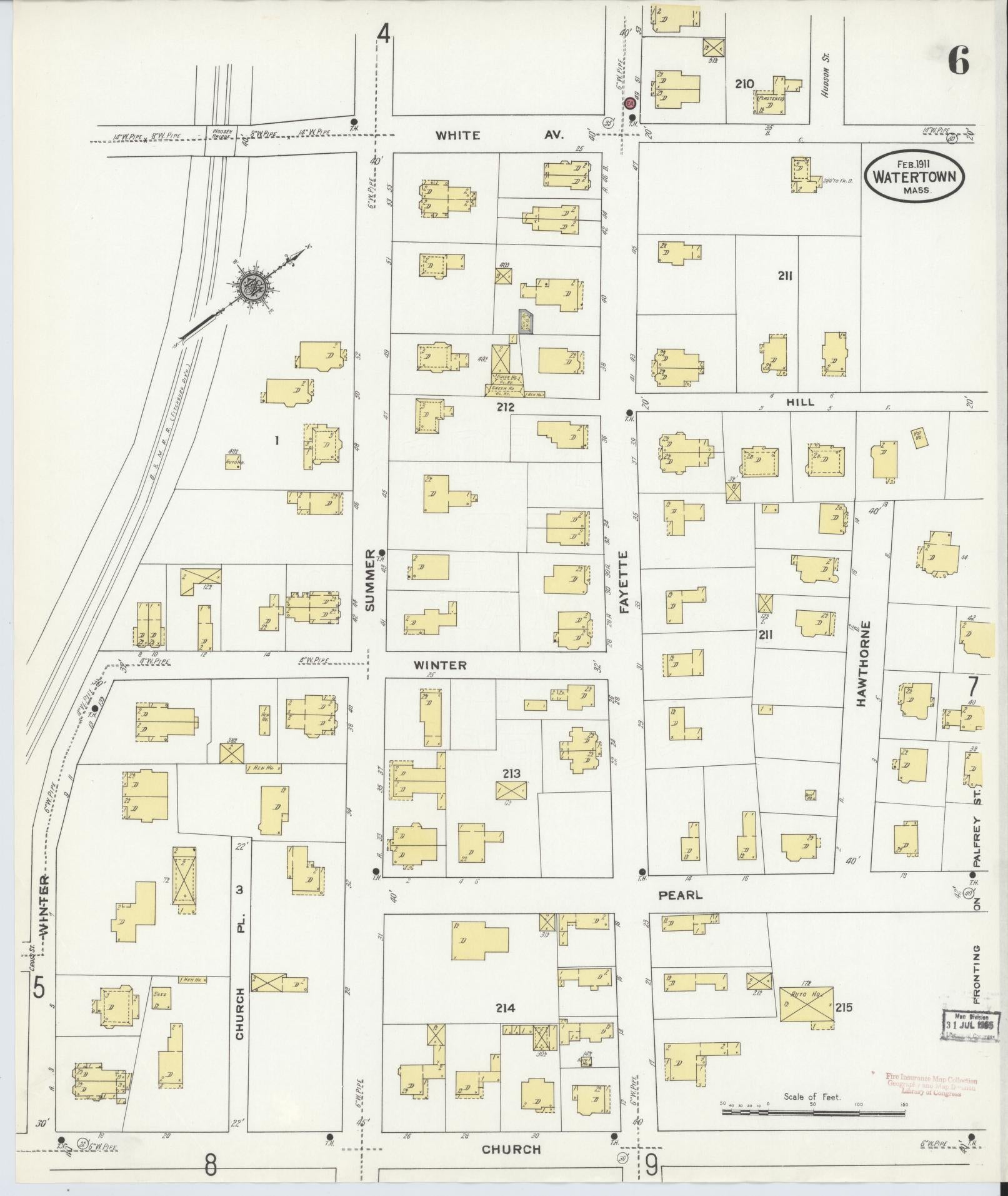 Sanborn Fire Insurance Map from Watertown, Middlesex County, Massachusetts (1911), Sheet #0006 - Complete Map Set gallery image, historic Sanborn map, vintage wall art, Massachusetts Massachusetts
