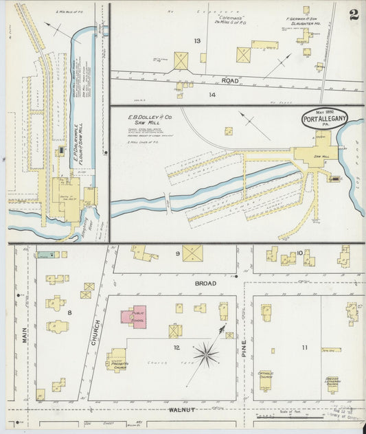 Sanborn Fire Insurance Map from Port Allegany, McKean County, Pennsylvania (1892), Sheet #0002 - Historic Sanborn Fire Insurance Map Print, vintage old map wall art, antique decor, genealogy gift, Pennsylvania Pennsylvania map