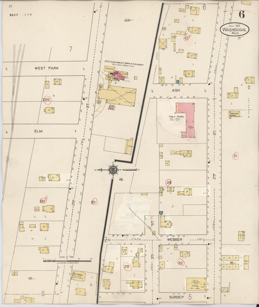 Sanborn Fire Insurance Map from Washougal, Clark County, Washington (1929), Sheet #0006 - Historic Sanborn Fire Insurance Map Print, vintage old map wall art, antique decor, genealogy gift, Washington Washington map