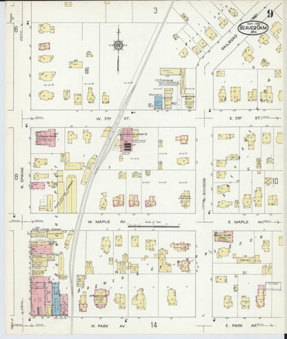 Sanborn Fire Insurance Map from Beaver Dam, Dodge County, Wisconsin (1914), Sheet #0009 - Complete Map Set gallery image, historic Sanborn map, vintage wall art, Wisconsin Wisconsin