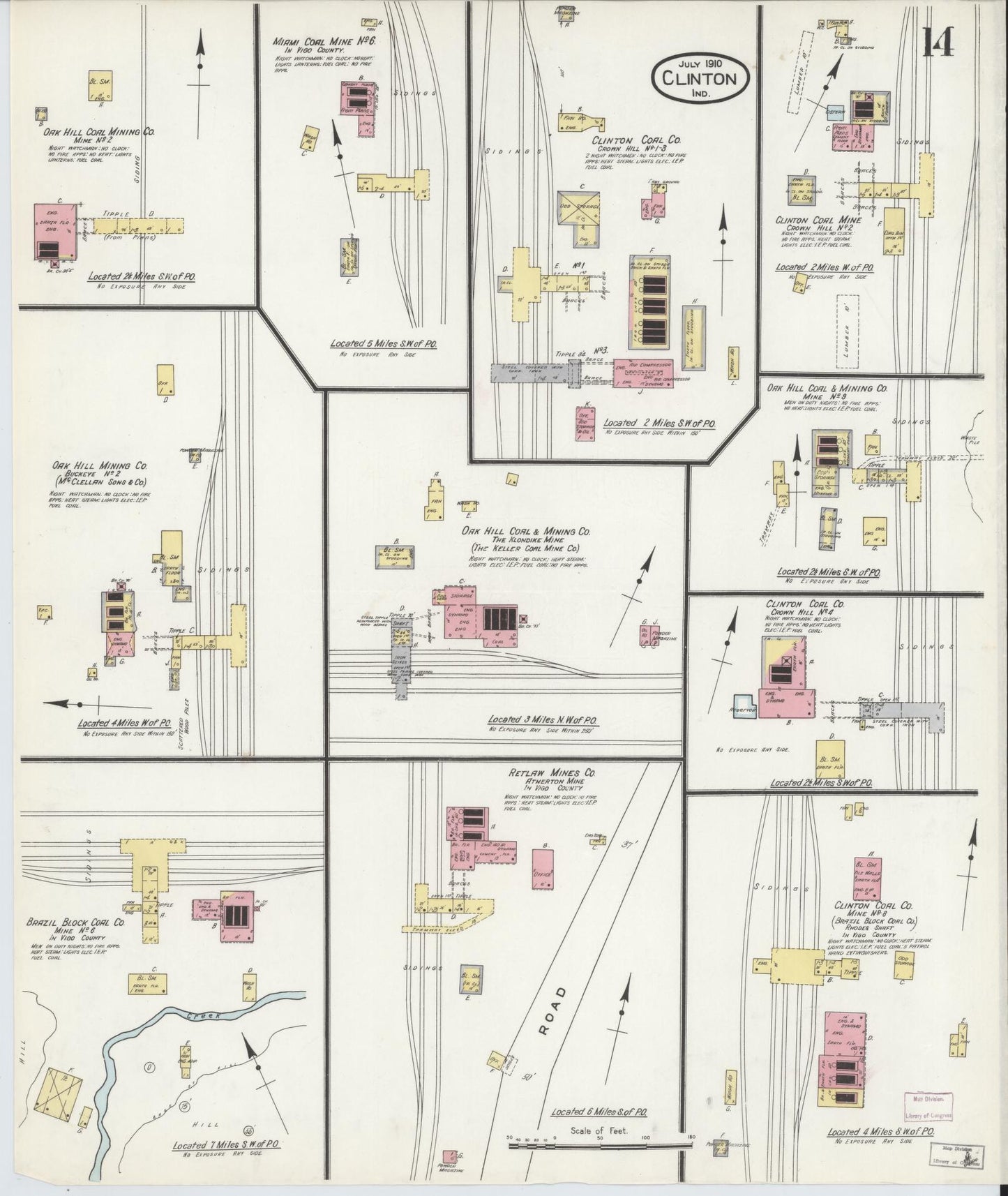 Sanborn Fire Insurance Map from Clinton, Vermillion County, Indiana (1910), Sheet #0014 - Historic Sanborn Fire Insurance Map Print, vintage old map wall art, antique decor, genealogy gift, Indiana Indiana map