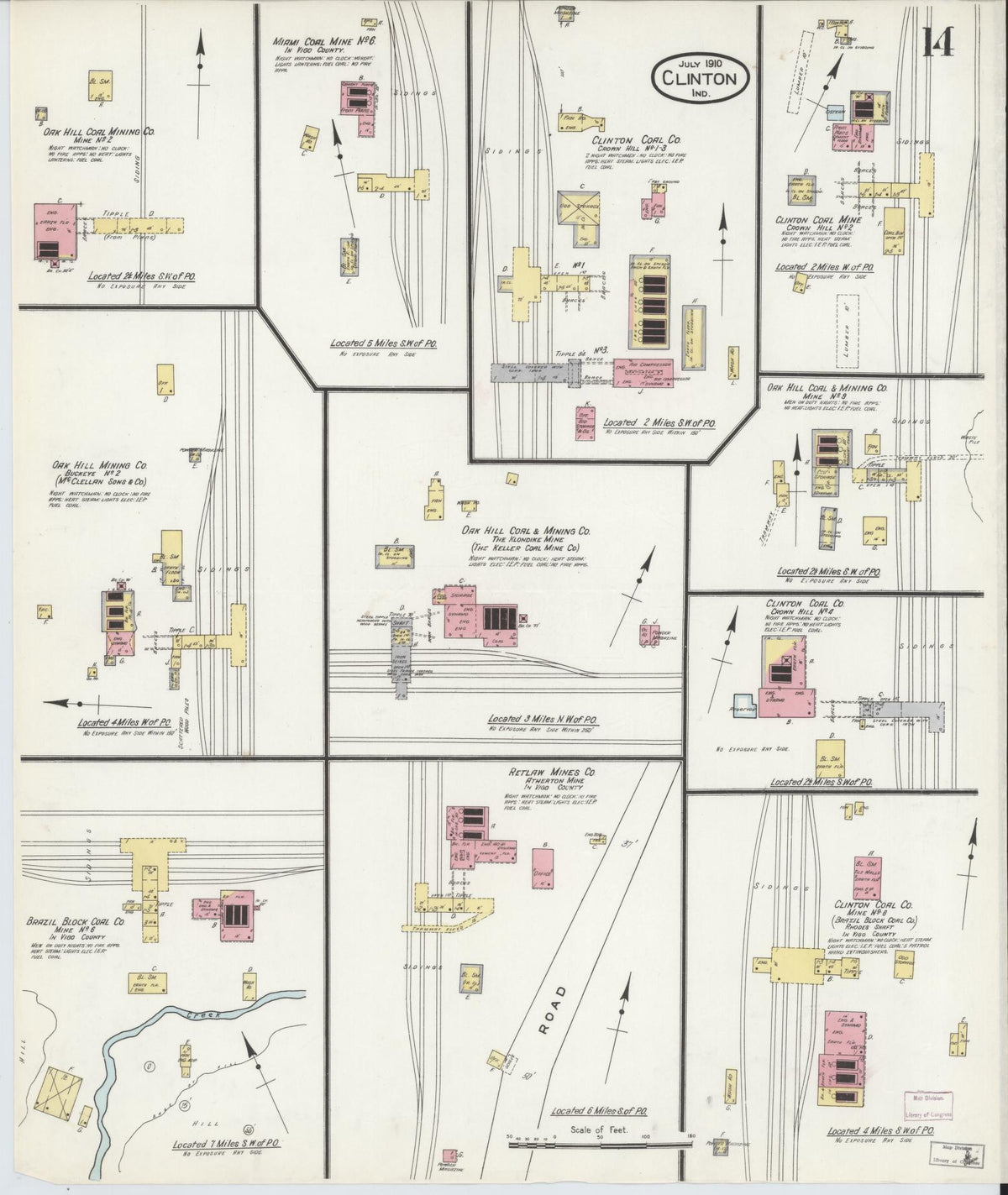Sanborn Fire Insurance Map from Clinton, Vermillion County, Indiana (1910), Sheet #0014 - Historic Sanborn Fire Insurance Map Print, vintage old map wall art, antique decor, genealogy gift, Indiana Indiana map