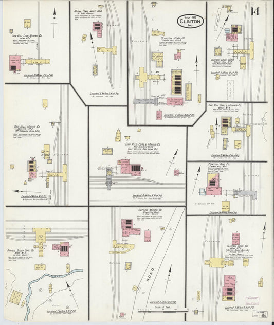 Sanborn Fire Insurance Map from Clinton, Vermillion County, Indiana (1910), Sheet #0014 - Historic Sanborn Fire Insurance Map Print, vintage old map wall art, antique decor, genealogy gift, Indiana Indiana map