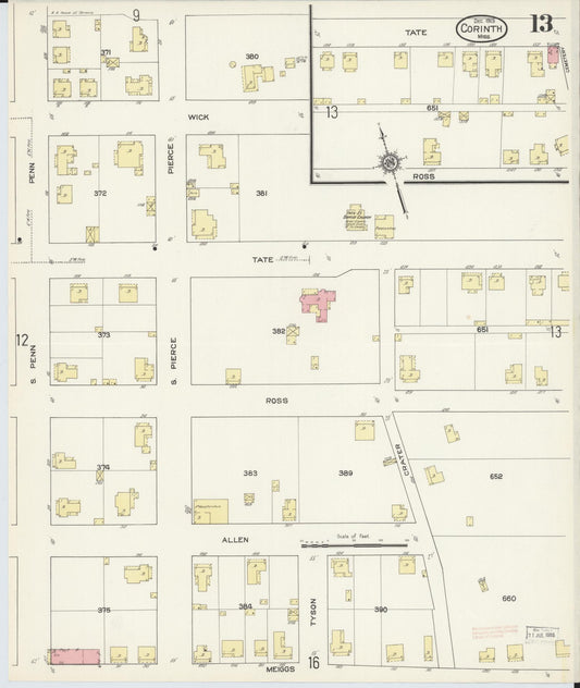 Sanborn Fire Insurance Map from Corinth, Alcorn County, Mississippi (1913), Sheet #0013 - Historic Sanborn Fire Insurance Map Print, vintage old map wall art, antique decor, genealogy gift, Mississippi Mississippi map