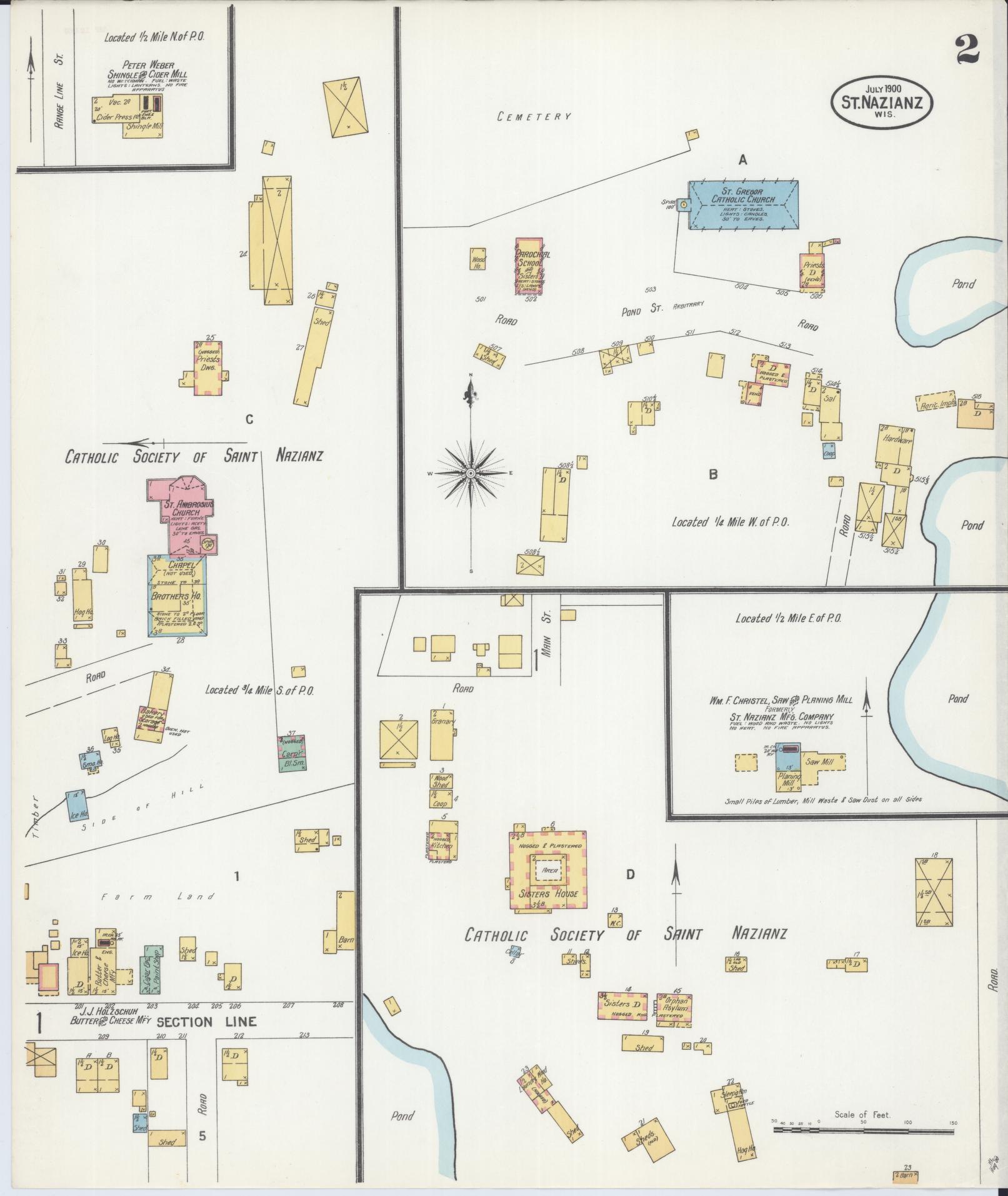 Sanborn Fire Insurance Map from Saint Nazianz, Manitowoc County, Wisconsin (1900), Sheet #0002 - Historic Sanborn Fire Insurance Map Print, vintage old map wall art, antique decor, genealogy gift, Wisconsin Wisconsin map