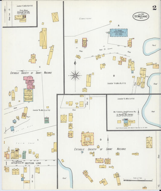 Sanborn Fire Insurance Map from Saint Nazianz, Manitowoc County, Wisconsin (1900), Sheet #0002 - Historic Sanborn Fire Insurance Map Print, vintage old map wall art, antique decor, genealogy gift, Wisconsin Wisconsin map