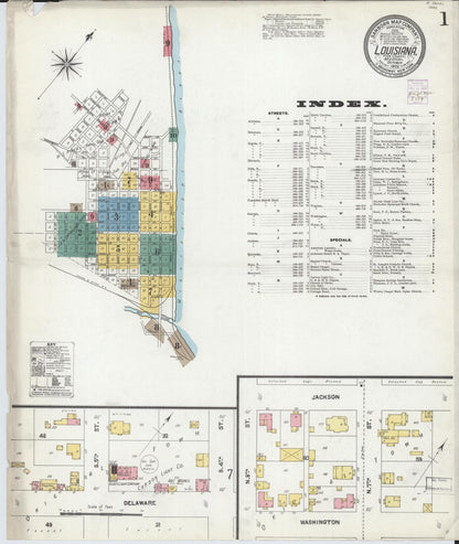 Sanborn Fire Insurance Map from Louisiana, Pike County, Missouri (1902), Sheet #0001 - Complete Map Set gallery image, historic Sanborn map, vintage wall art, Missouri Missouri