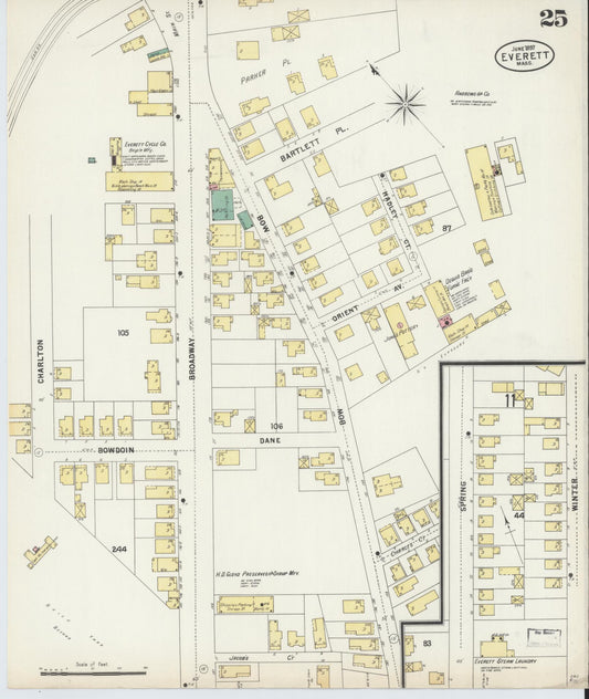 Sanborn Fire Insurance Map from Everett, Middlesex County, Massachusetts (1897), Sheet #0025 - Historic Sanborn Fire Insurance Map Print, vintage old map wall art, antique decor, genealogy gift, Massachusetts Massachusetts map