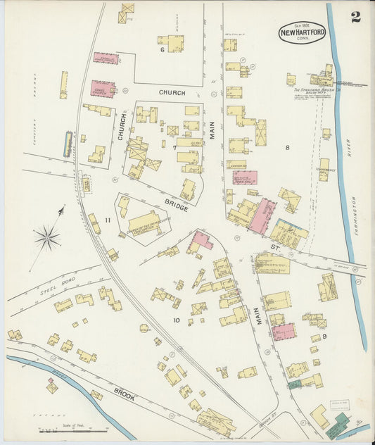 Sanborn Fire Insurance Map from New Hartford, Litchfield County, Connecticut (1892), Sheet #0002 - Historic Sanborn Fire Insurance Map Print, vintage old map wall art, antique decor, genealogy gift, Connecticut Connecticut map