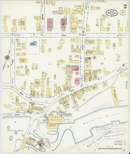Sanborn Fire Insurance Map from Machias, Washington County, Maine (1911), Sheet #0002 - Complete Map Set gallery image, historic Sanborn map, vintage wall art, Maine Maine