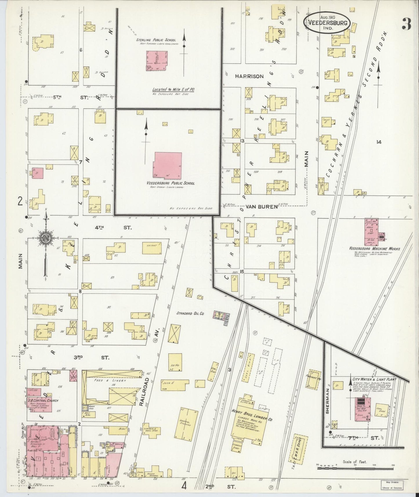 Sanborn Fire Insurance Map from Veedersburg, Fountain County, Indiana (1910), Sheet #0003 - Complete Map Set gallery image, historic Sanborn map, vintage wall art, Indiana Indiana