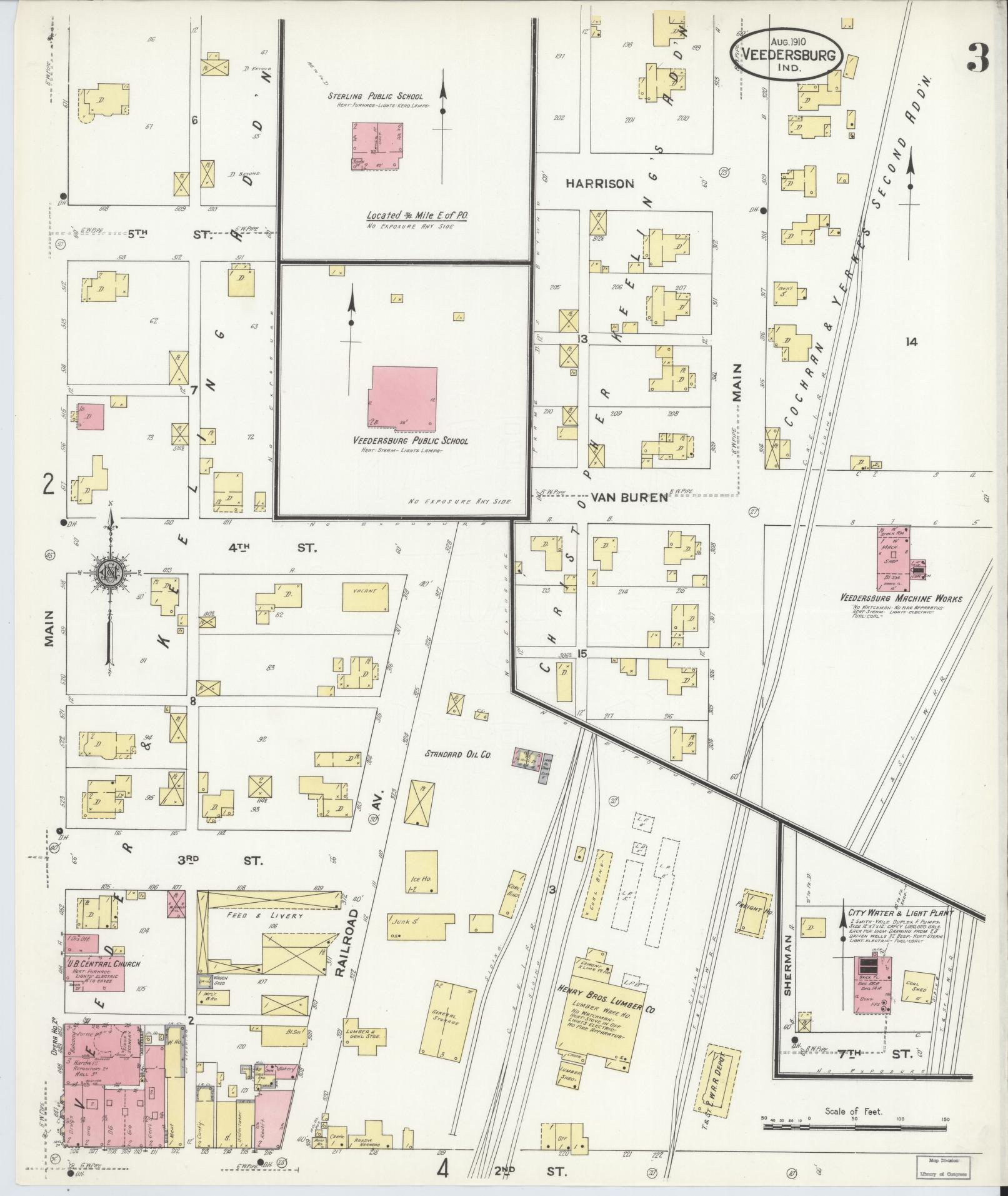 Sanborn Fire Insurance Map from Veedersburg, Fountain County, Indiana (1910), Sheet #0003 - Complete Map Set gallery image, historic Sanborn map, vintage wall art, Indiana Indiana