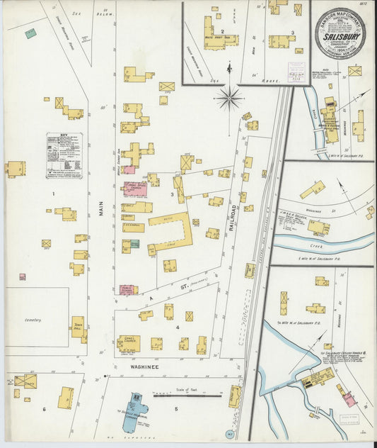 Sanborn Fire Insurance Map from Salisbury, Litchfield County, Connecticut (1904), Sheet #0001 - Historic Sanborn Fire Insurance Map Print, vintage old map wall art, antique decor, genealogy gift, Connecticut Connecticut map