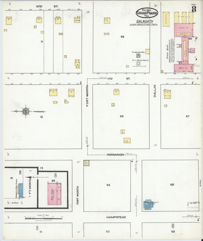 Sanborn Fire Insurance Map from Grand Prairie, Dallas County, Texas (1920), Sheet #0008 - Historic Sanborn Fire Insurance Map Print, vintage old map wall art, antique decor, genealogy gift, Texas Texas map