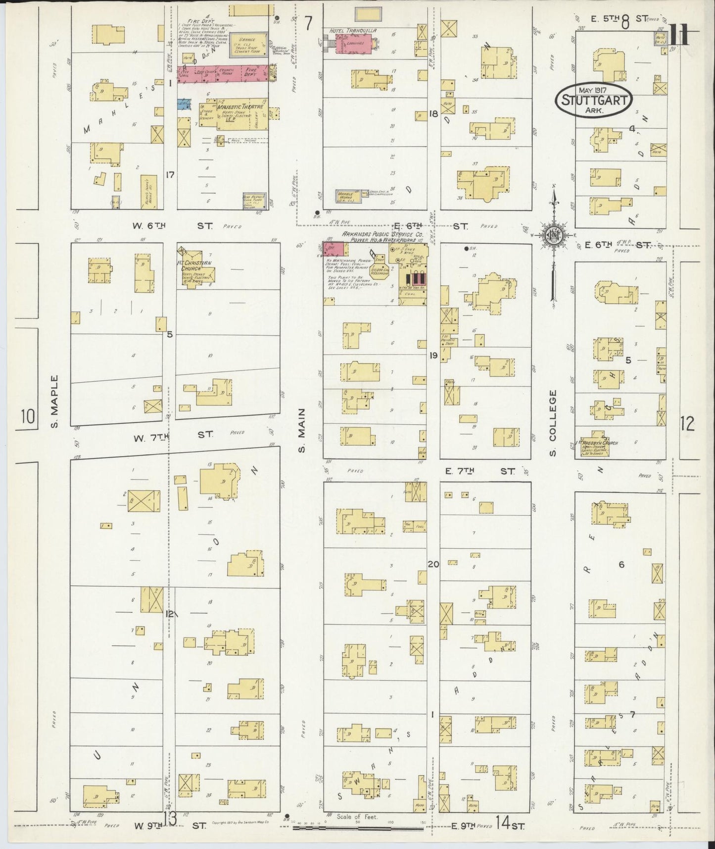 Sanborn Fire Insurance Map from Stuttgart, Arkansas County, Arkansas (1917), Sheet #0011 - Historic Sanborn Fire Insurance Map Print, vintage old map wall art, antique decor, genealogy gift, Stuttgart Arkansas map