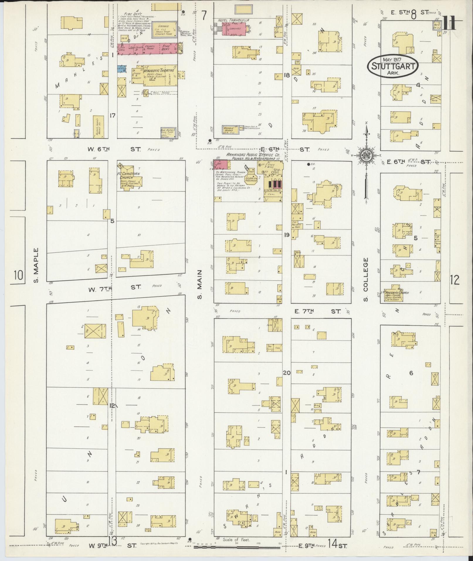 Sanborn Fire Insurance Map from Stuttgart, Arkansas County, Arkansas (1917), Sheet #0011 - Historic Sanborn Fire Insurance Map Print, vintage old map wall art, antique decor, genealogy gift, Stuttgart Arkansas map