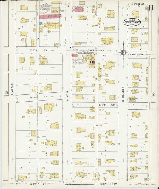 Sanborn Fire Insurance Map from Stuttgart, Arkansas County, Arkansas (1917), Sheet #0011 - Historic Sanborn Fire Insurance Map Print, vintage old map wall art, antique decor, genealogy gift, Stuttgart Arkansas map