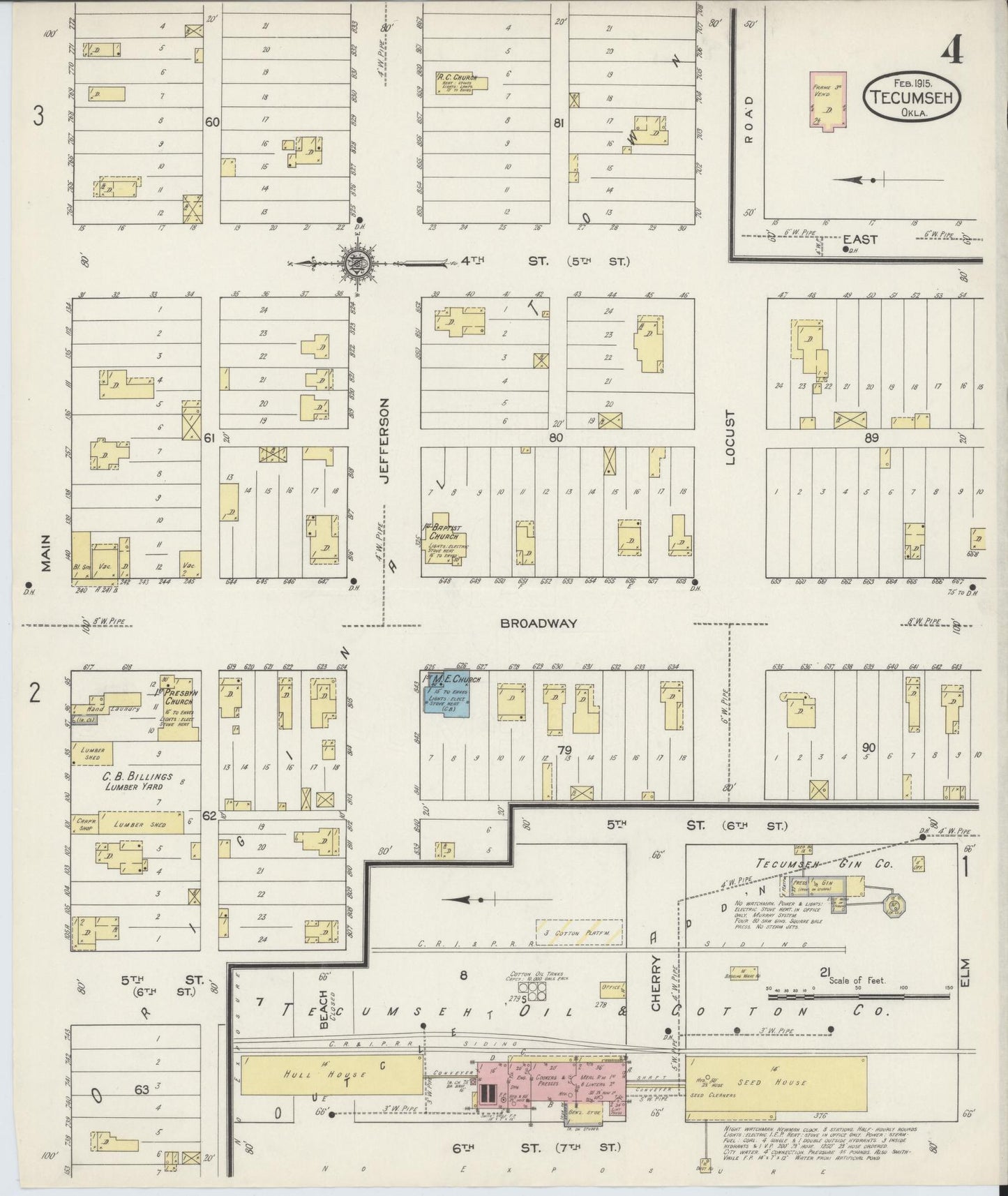 Sanborn Fire Insurance Map from Tecumseh, Pottawatomie County, Oklahoma (1915), Sheet #0004 - Complete Map Set gallery image, historic Sanborn map, vintage wall art, Oklahoma Oklahoma
