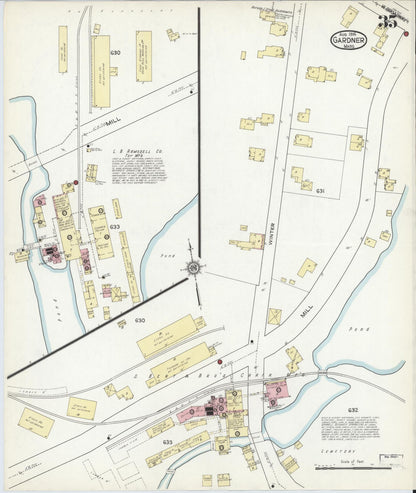 Sanborn Fire Insurance Map from Gardner, Worcester County, Massachusetts (1914), Sheet #0035 - Historic Sanborn Fire Insurance Map Print, vintage old map wall art, antique decor, genealogy gift, Massachusetts Massachusetts map