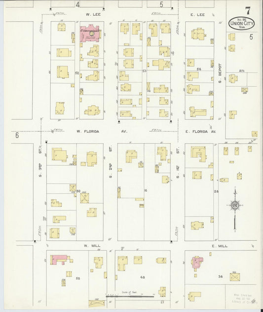 Sanborn Fire Insurance Map from Union City, Obion County, Tennessee (1912), Sheet #0007 - Historic Sanborn Fire Insurance Map Print, vintage old map wall art, antique decor, genealogy gift, Tennessee Tennessee map