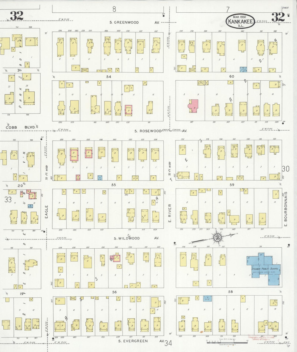 Sanborn Fire Insurance Map from Kankakee, Kankakee County, Illinois (1930), Sheet #0032 - Complete Map Set gallery image, historic Sanborn map, vintage wall art, Illinois Illinois
