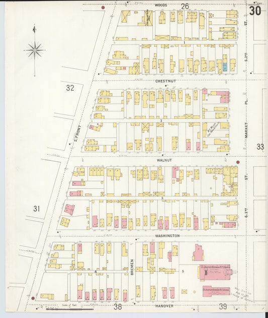Sanborn Fire Insurance Map from Hamilton, Butler County, Ohio (1899), Sheet #0030 - Historic Sanborn Fire Insurance Map Print, vintage old map wall art, antique decor, genealogy gift, Ohio Ohio map