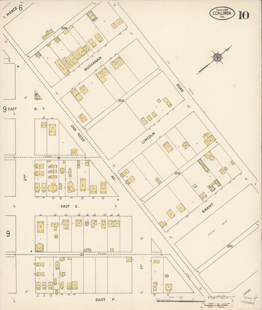 Sanborn Fire Insurance Map from Coalinga, Fresno County, California (1910), Sheet #0010 - Historic Sanborn Fire Insurance Map Print, vintage old map wall art, antique decor, genealogy gift, California California map