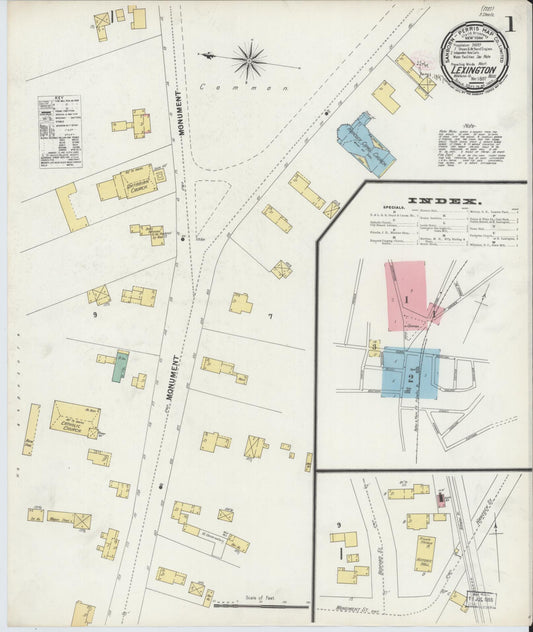Sanborn Fire Insurance Map from Lexington, Middlesex County, Massachusetts (1897), Sheet #0001 - Complete Map Set gallery image, historic Sanborn map, vintage wall art, Massachusetts Massachusetts